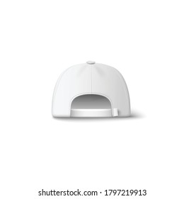 White cap hat from back view - realistic isolated mockup. Simple blank fashion accessory template for textile merchandise design - vector illustration.