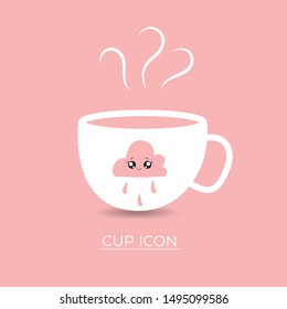 White cap icon with a cloud in kawaii style on a pink background