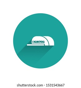 White Cap with inscription director icon isolated with long shadow. Green circle button. Vector Illustration