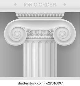 White Capital of the Ionic column. Classical architectural support. Vector graphics