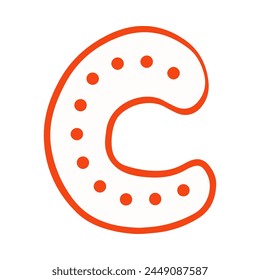 White capital letter C with red dots scattered around it on a gray background.