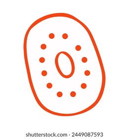 White capital letter O with red dots scattered around it on a gray background.