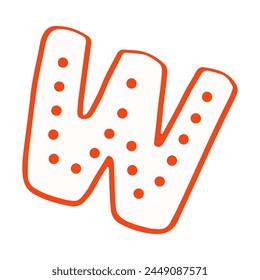 White capital letter W with red dots scattered around it on a gray background.