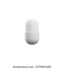 White capsule pill, realistic 3D vector illustration isolated on white background. Concepts of healthcare, medication and drugs. 3D render of oval pill.