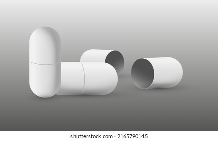 White capsules on a gray background. The medicine. Vector illustration svg