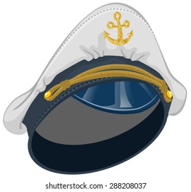 White captain cap with anchor. Isolated illustration in vector format
