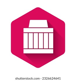 White Car air filter icon isolated with long shadow background. Automobile repair service symbol. Pink hexagon button. Vector