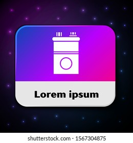 White Car battery icon isolated on black background. Accumulator battery energy power and electricity accumulator battery. Rectangle color button. Vector Illustration