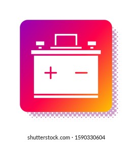 White Car battery icon isolated on white background. Accumulator battery energy power and electricity accumulator battery. Square color button. Vector Illustration