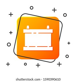 White Car battery icon isolated on white background. Accumulator battery energy power and electricity accumulator battery. Orange square button. Vector Illustration