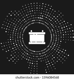 White Car battery icon isolated on grey background. Accumulator battery energy power and electricity accumulator battery. Abstract circle random dots. Vector Illustration