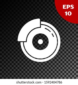 White Car brake disk with caliper icon isolated on transparent dark background.  Vector Illustration