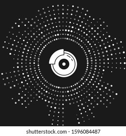 White Car brake disk with caliper icon isolated on grey background. Abstract circle random dots. Vector Illustration