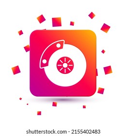 White Car brake disk with caliper icon isolated on white background. Square color button. Vector