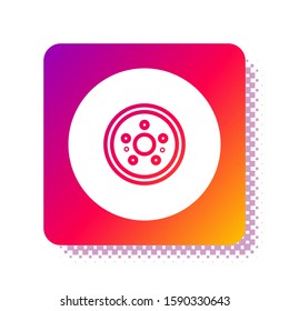White Car brake disk icon isolated on white background. Square color button. Vector Illustration