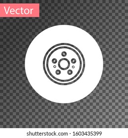 White Car brake disk icon isolated on transparent background.  Vector Illustration