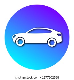 White car in circle with modern gradient and shadow. Vector illustration