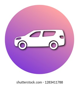 White car in circle with modern gradient and shadow. Vector illustration