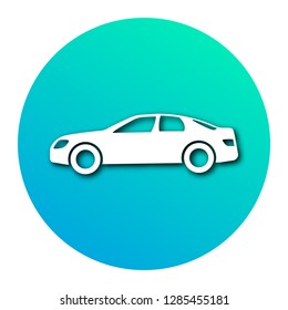 White car in circle with modern gradient and shadow. Vector illustration