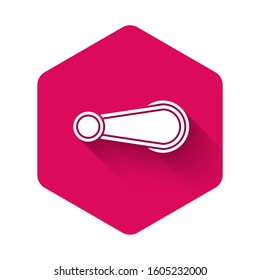 White Car door handle icon isolated with long shadow. Pink hexagon button. Vector Illustration