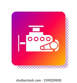 White Car engine icon isolated on white background. Square color button. Vector Illustration