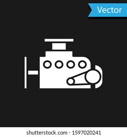White Car engine icon isolated on black background.  Vector Illustration