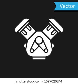 White Car engine icon isolated on black background.  Vector Illustration