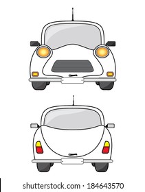 White car, front and back view.