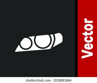 White Car headlight icon isolated on black background.  Vector Illustration
