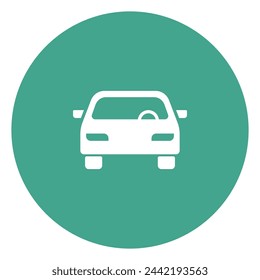 The white car icon inside a circle, vector image.