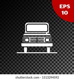 White Car icon isolated on transparent dark background. Front view.  Vector Illustration