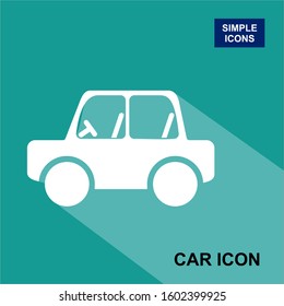 White car icon with a long shadow. Vector illustration
