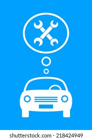 White car icon on blue background
