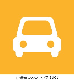 White car icon vector. Yellow background