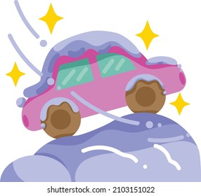 white car on snow isolated from the white background