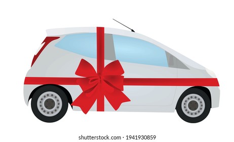 Presente de coche blanco. ilustración vectorial