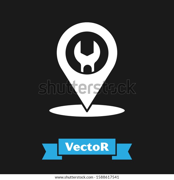 White Car service icon isolated on black\
background. Auto mechanic service. Repair service auto mechanic.\
Maintenance sign.  Vector\
Illustration