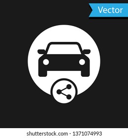 White Car sharing icon isolated on black background. Carsharing sign. Transport renting service concept. Vector Illustration