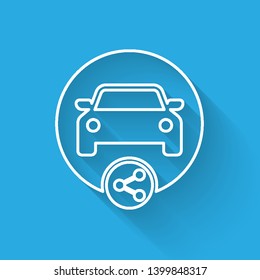 White Car sharing line icon isolated with long shadow. Carsharing sign. Transport renting service concept. Vector Illustration