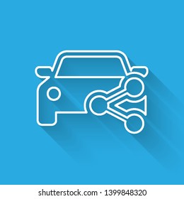 White Car sharing line icon isolated with long shadow. Carsharing sign. Transport renting service concept. Vector Illustration