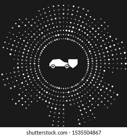 White Car with shield icon isolated on grey background. Insurance concept. Security, safety, protection, protect concept. Abstract circle random dots. Vector Illustration