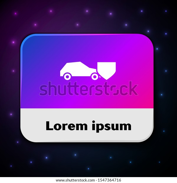 White Car with shield\
icon isolated on black background. Insurance concept. Security,\
safety, protection, protect concept. Rectangle color button. Vector\
Illustration
