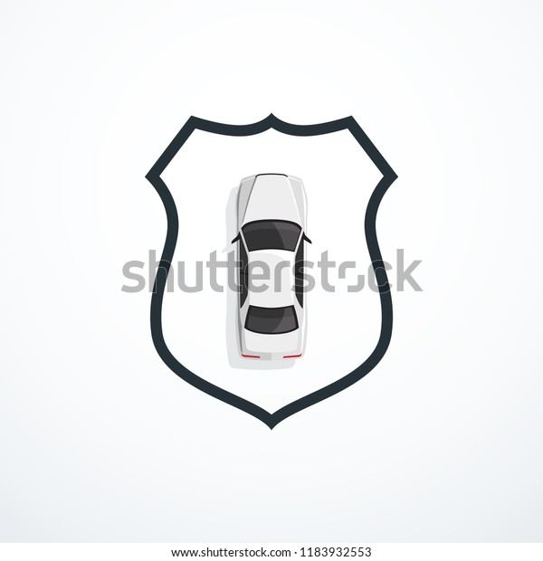 White car and shield. Car security /\
insurance concept. Vector\
illustration