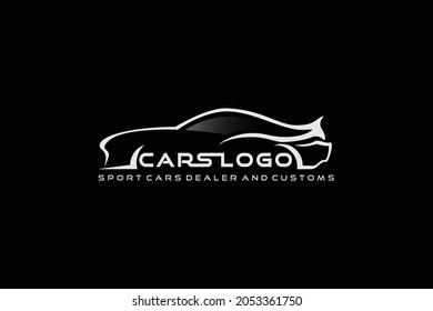 white car silhouette in black background . cars logo design for business related to automotive industry, web icon, automotive review, technology and transportation logo design template