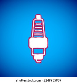 White Car spark plug icon isolated on blue background. Car electric candle.  Vector