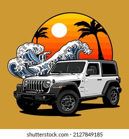 white car suv with waves and beach vector,  t-shirt, classic, automotive, motorbike, motorcycles, jeep, off road, adventure, 
Klassisch, Automobil, Motorrad, Motorräder, Jeep, Offroad, Abenteuer
