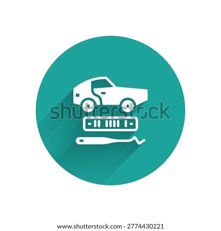 White Car theft icon isolated with long shadow. Green circle button. Vector