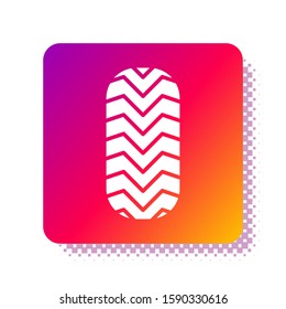 White Car tire icon isolated on white background. Square color button. Vector Illustration