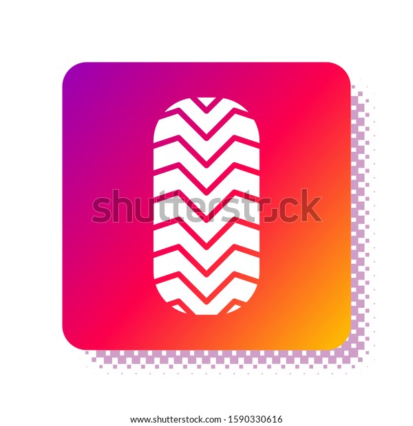 White Car tire icon isolated on white\
background. Square color button. Vector\
Illustration