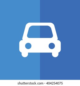 White car vector icon. Blue background
